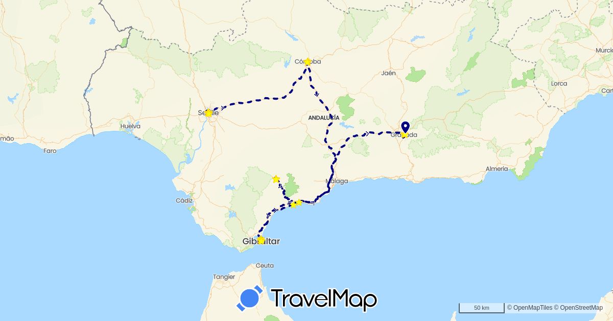 TravelMap itinerary: driving, bus, hiking, electric vehicle in Gibraltar (Europe)