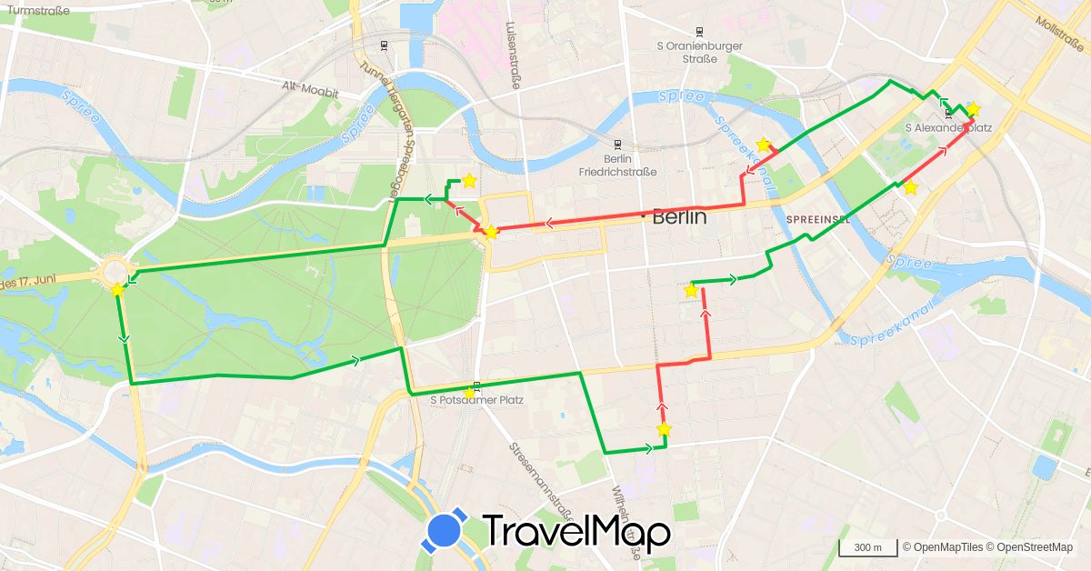 TravelMap itinerary: driving, bus, hiking
