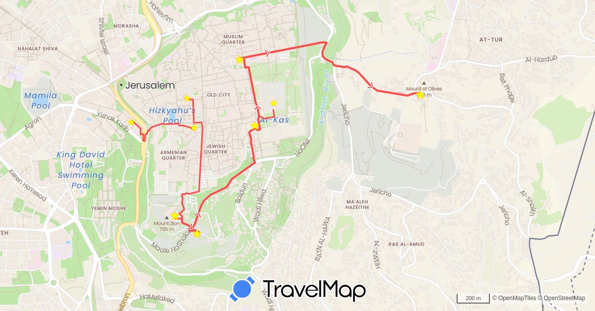 TravelMap itinerary: driving, hiking in Israel (Asia)