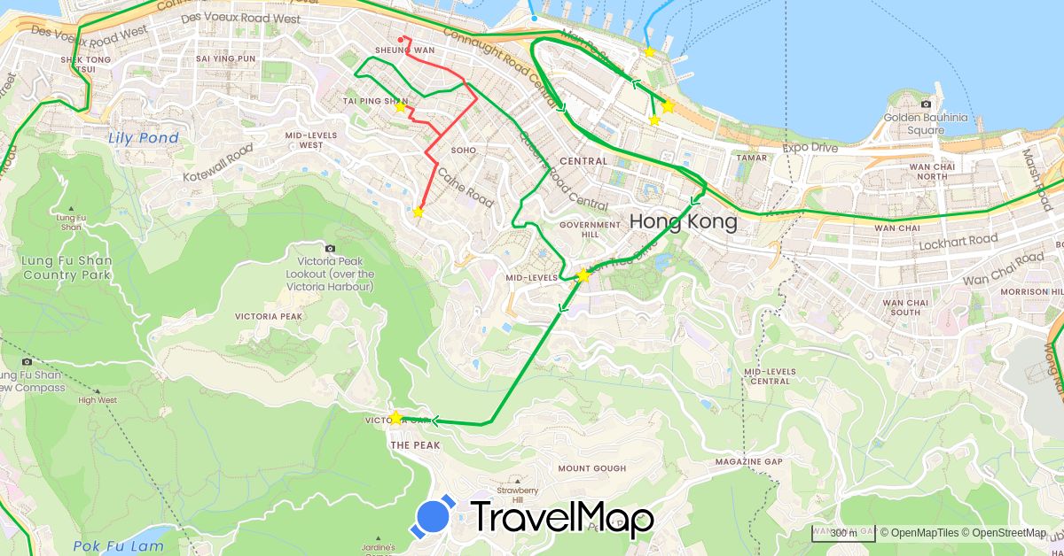TravelMap itinerary: driving, bus, hiking, boat
