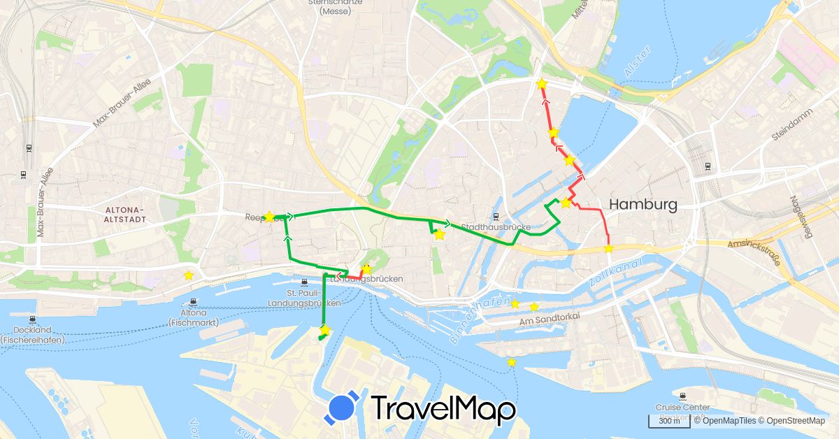 TravelMap itinerary: driving, bus, hiking, boat