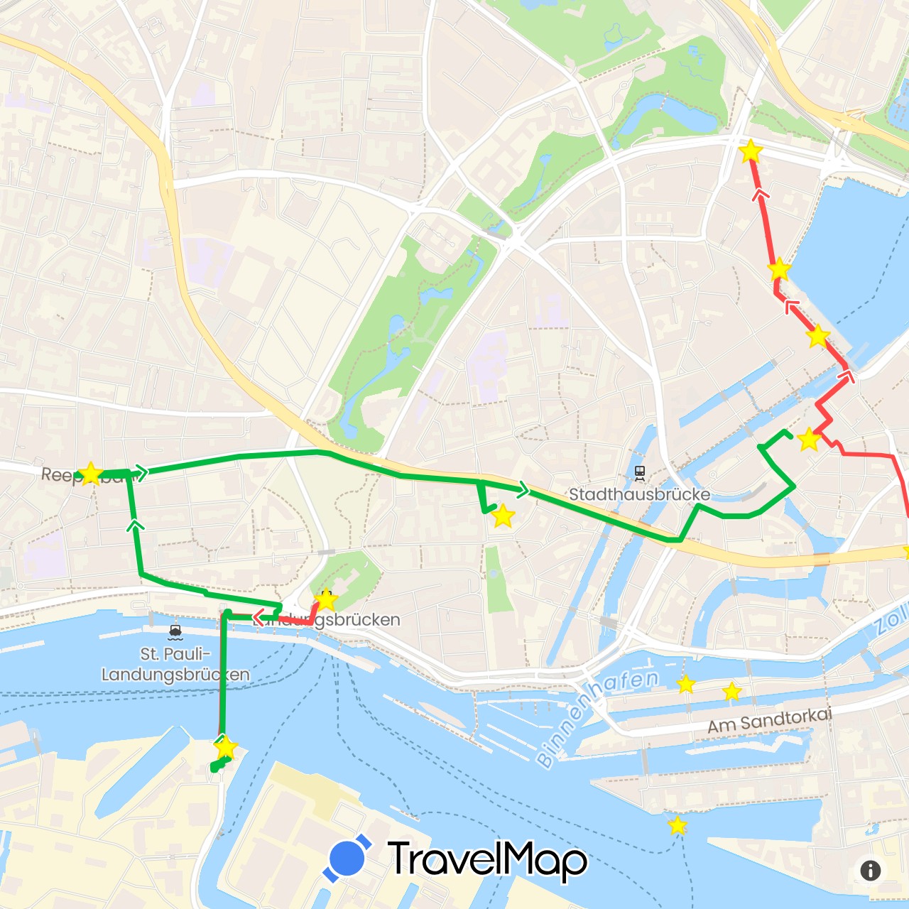 TravelMap itinerary: driving, bus, hiking, boat