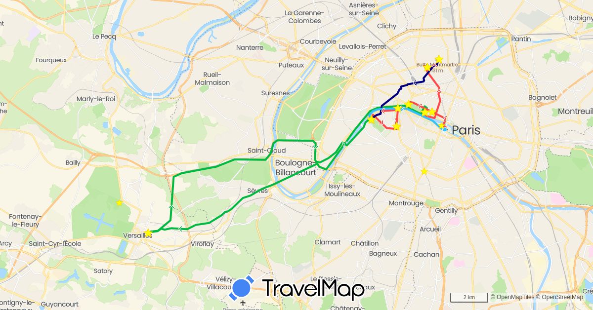TravelMap itinerary: driving, bus, hiking, boat