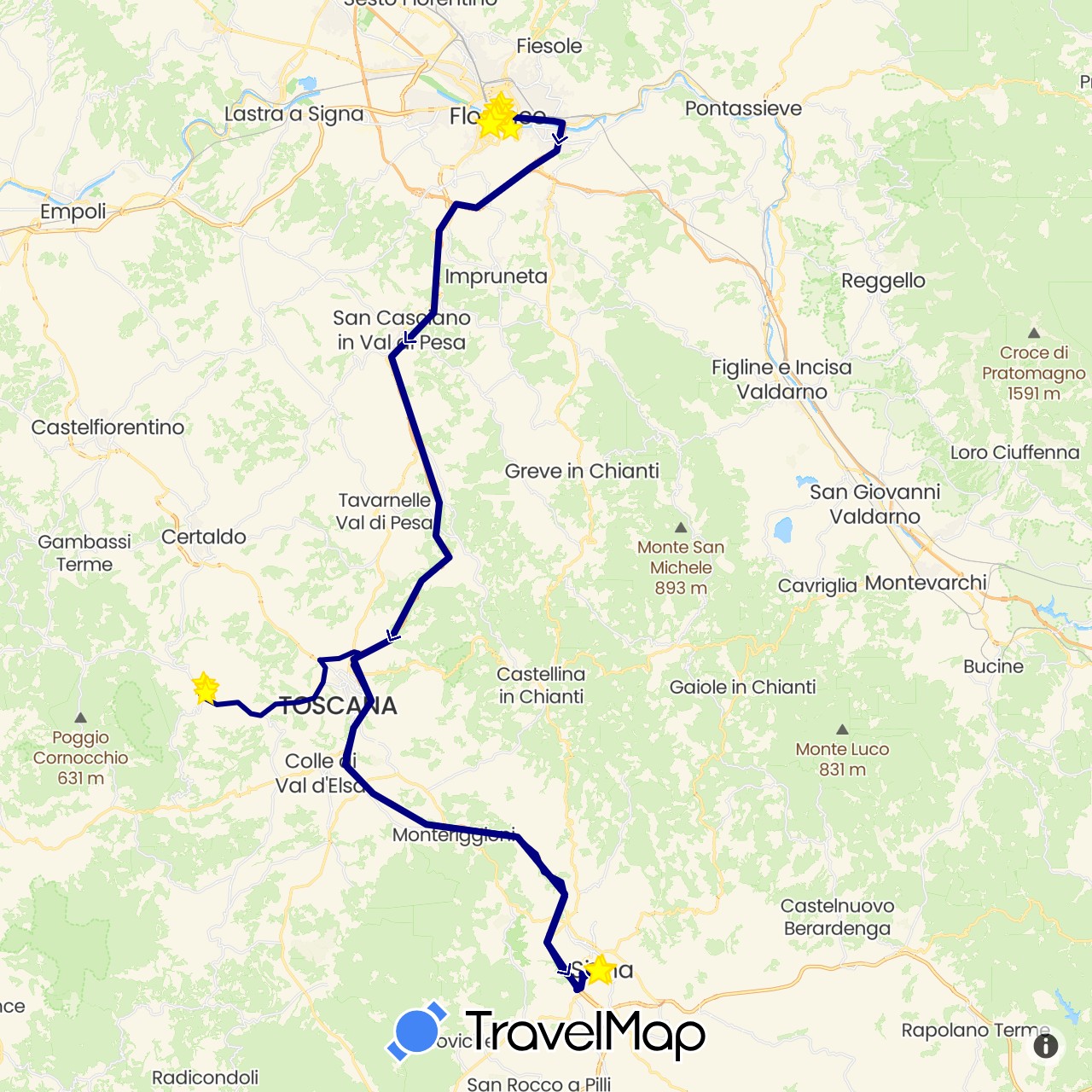 TravelMap itinerary: driving, hiking