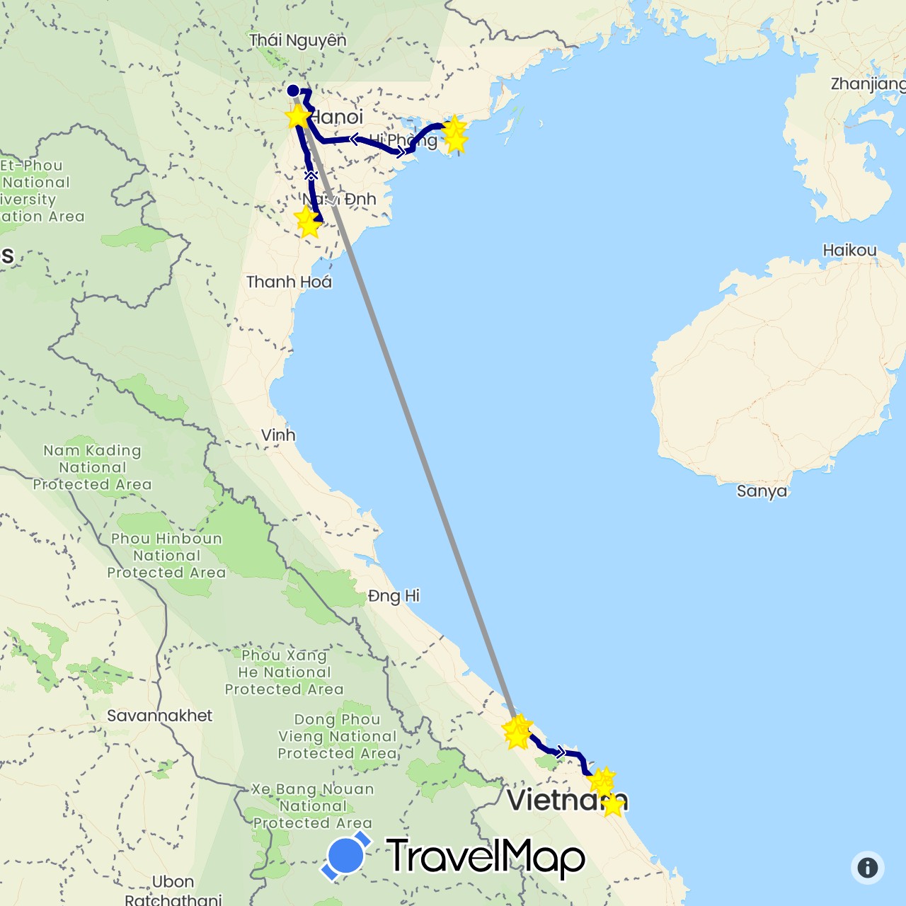 TravelMap itinerary: driving, plane, boat