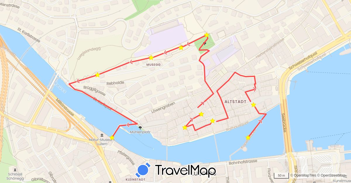 TravelMap itinerary: driving, hiking