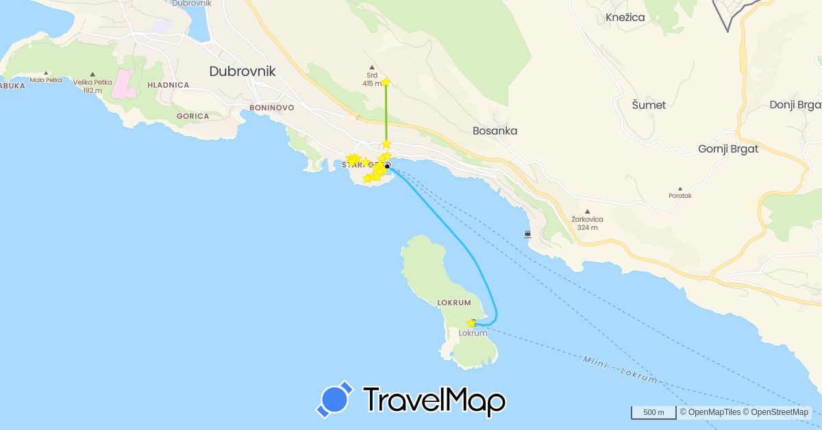 TravelMap itinerary: driving, boat, electric vehicle in Croatia (Europe)