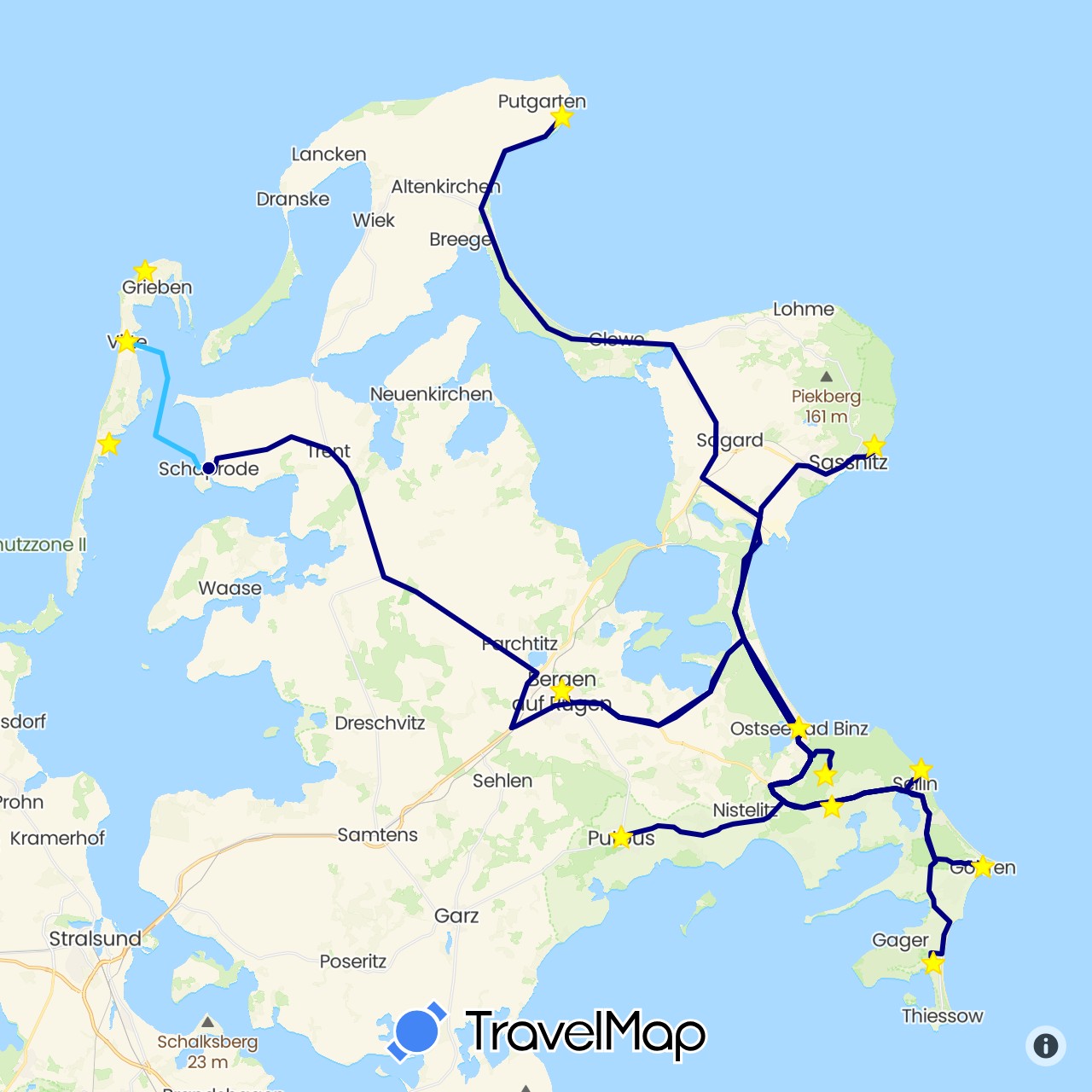 TravelMap itinerary: driving, boat