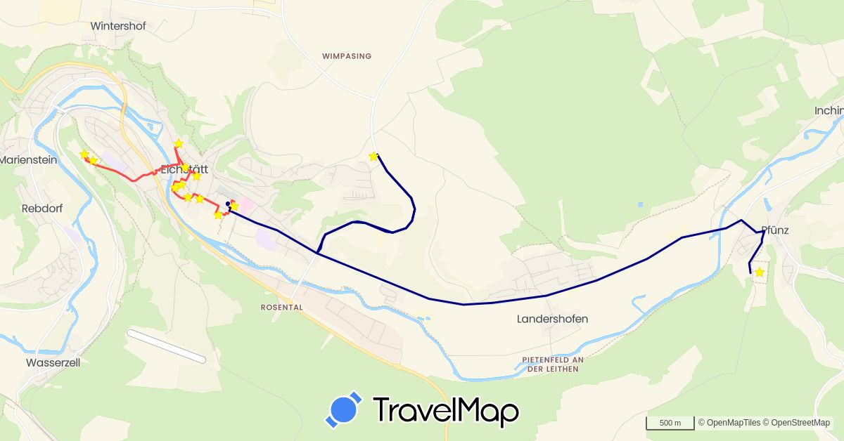 TravelMap itinerary: driving, hiking