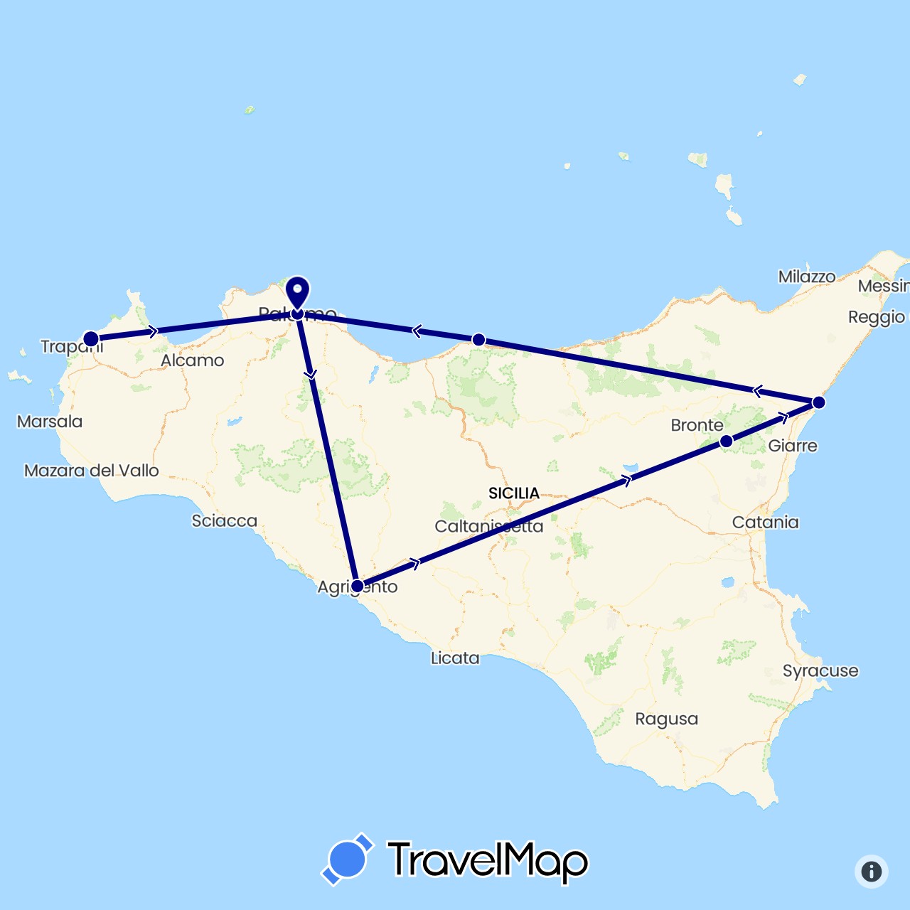 TravelMap itinerary: driving in Italy (Europe)