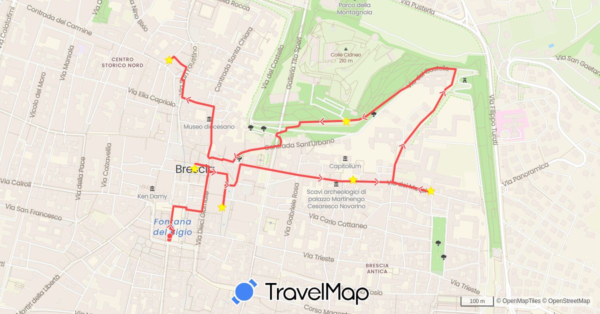 TravelMap itinerary: driving, hiking in Italy (Europe)