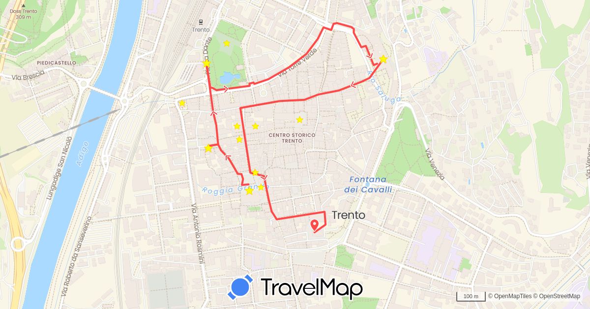 TravelMap itinerary: driving, hiking in Italy (Europe)