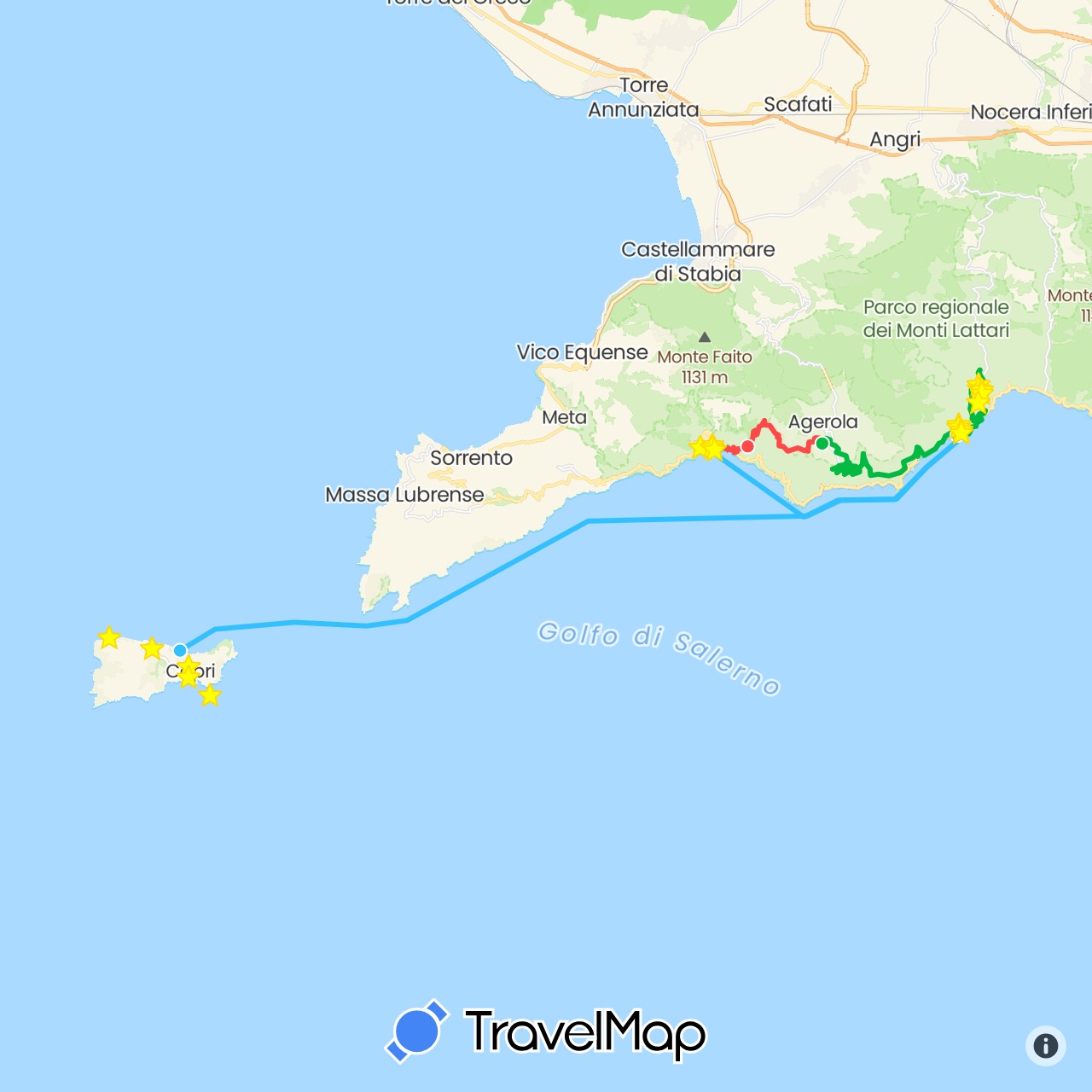 TravelMap itinerary: driving, bus, hiking, boat