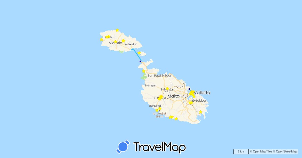 TravelMap itinerary: driving, hiking, boat in Malta (Europe)