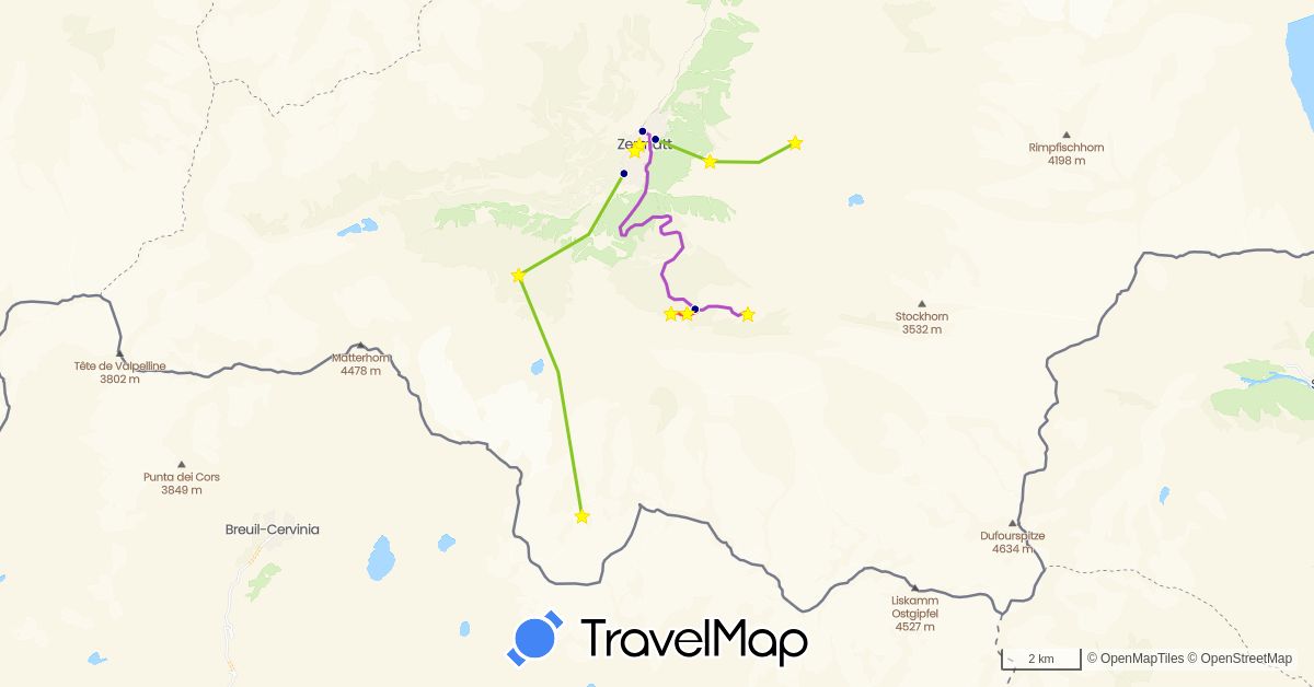 TravelMap itinerary: driving, train, hiking, electric vehicle