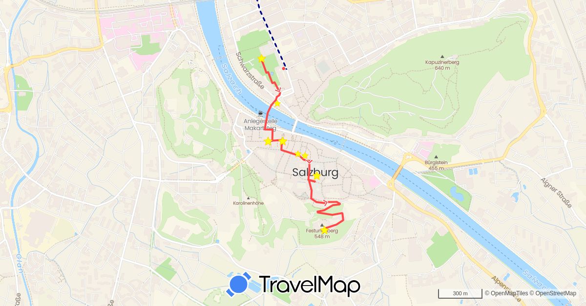 TravelMap itinerary: driving, hiking, electric vehicle