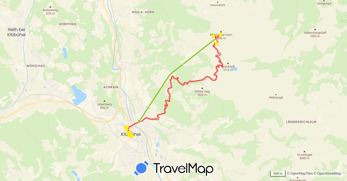 TravelMap itinerary: driving, hiking, electric vehicle