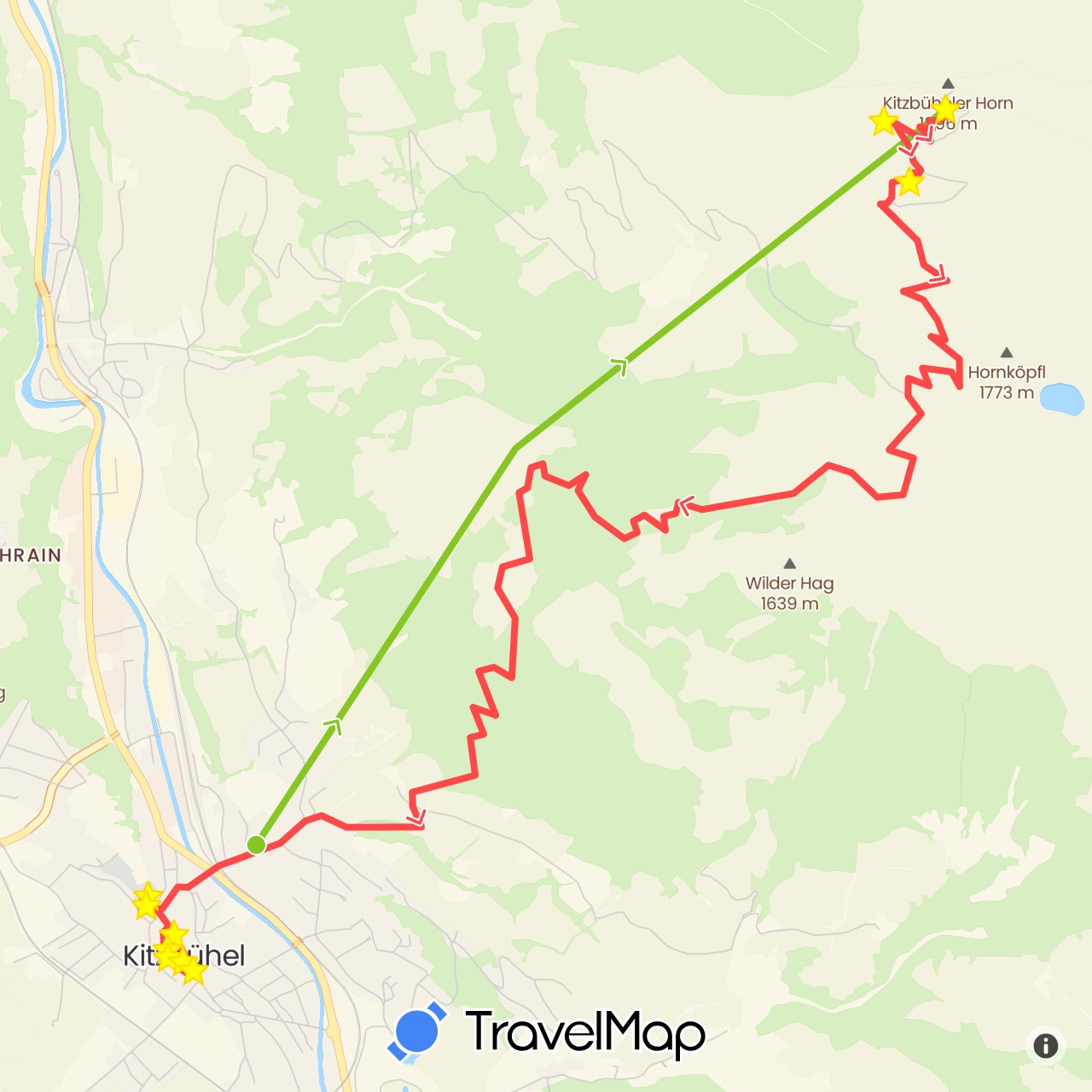 TravelMap itinerary: driving, hiking, electric vehicle