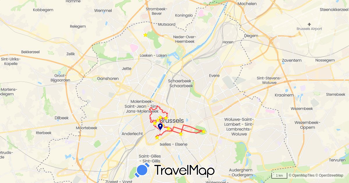TravelMap itinerary: driving, hiking