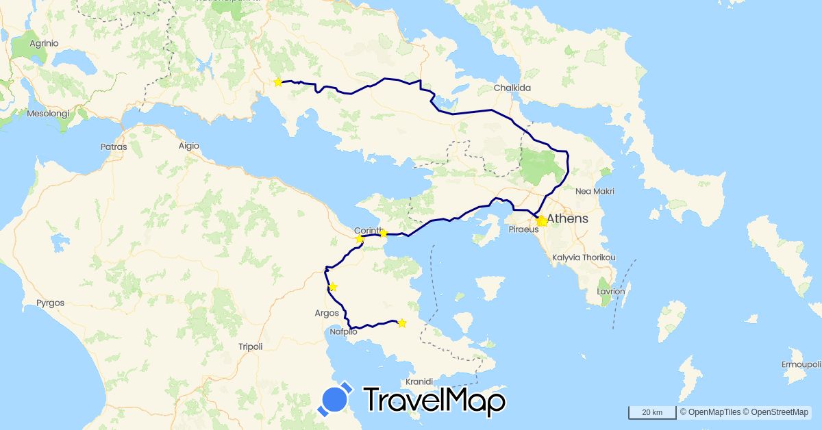 TravelMap itinerary: driving, hiking in Greece (Europe)