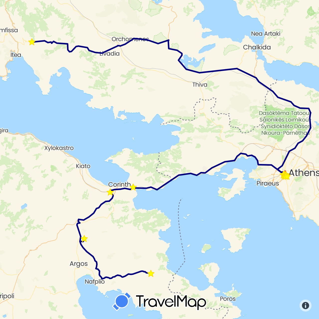 TravelMap itinerary: driving, hiking in Greece (Europe)
