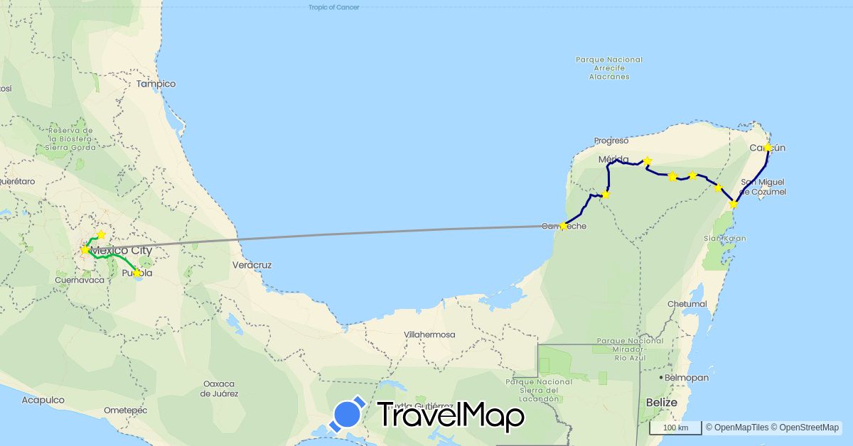 TravelMap itinerary: driving, bus, plane