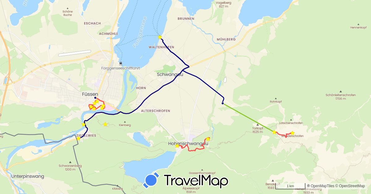 TravelMap itinerary: driving, hiking, electric vehicle