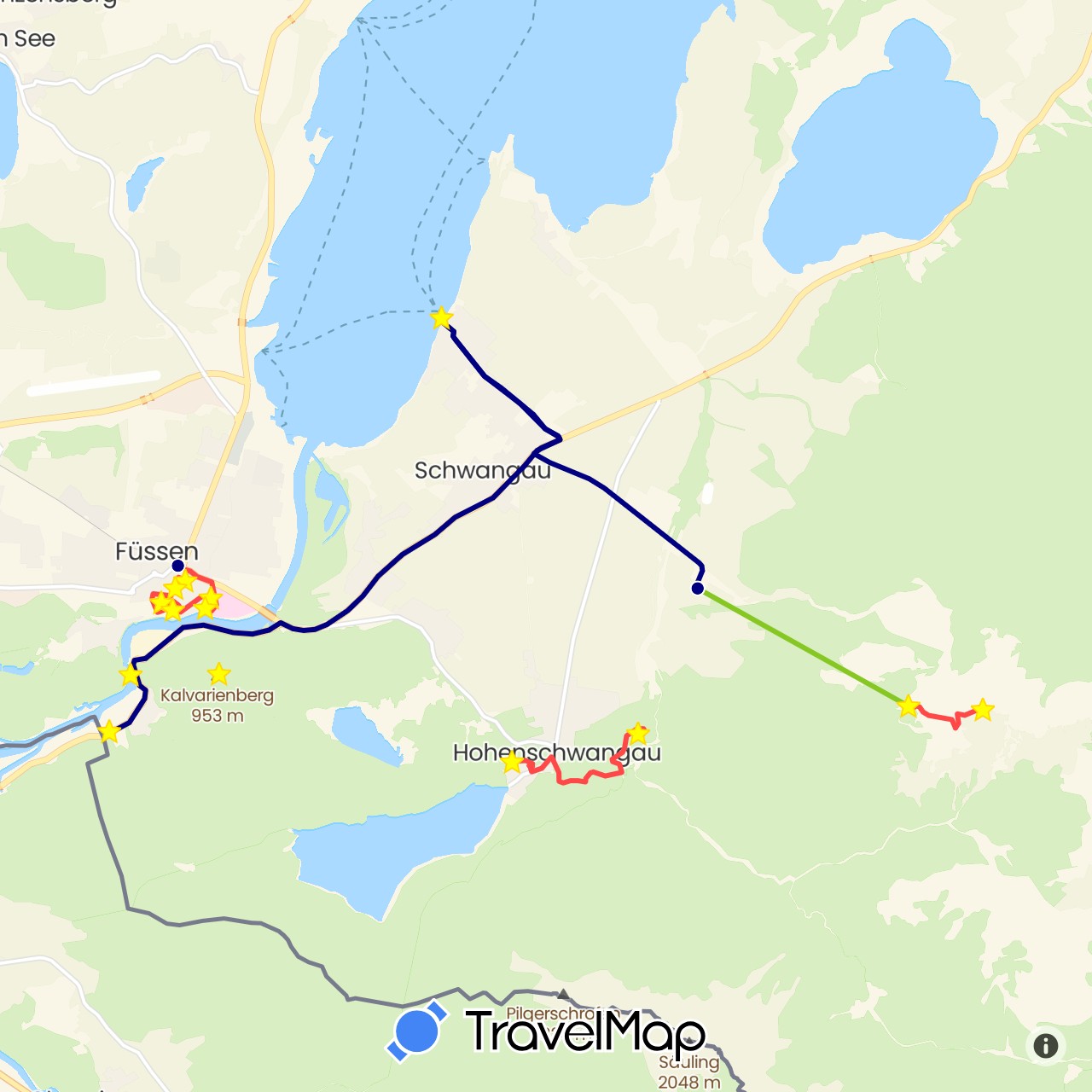 TravelMap itinerary: driving, hiking, electric vehicle