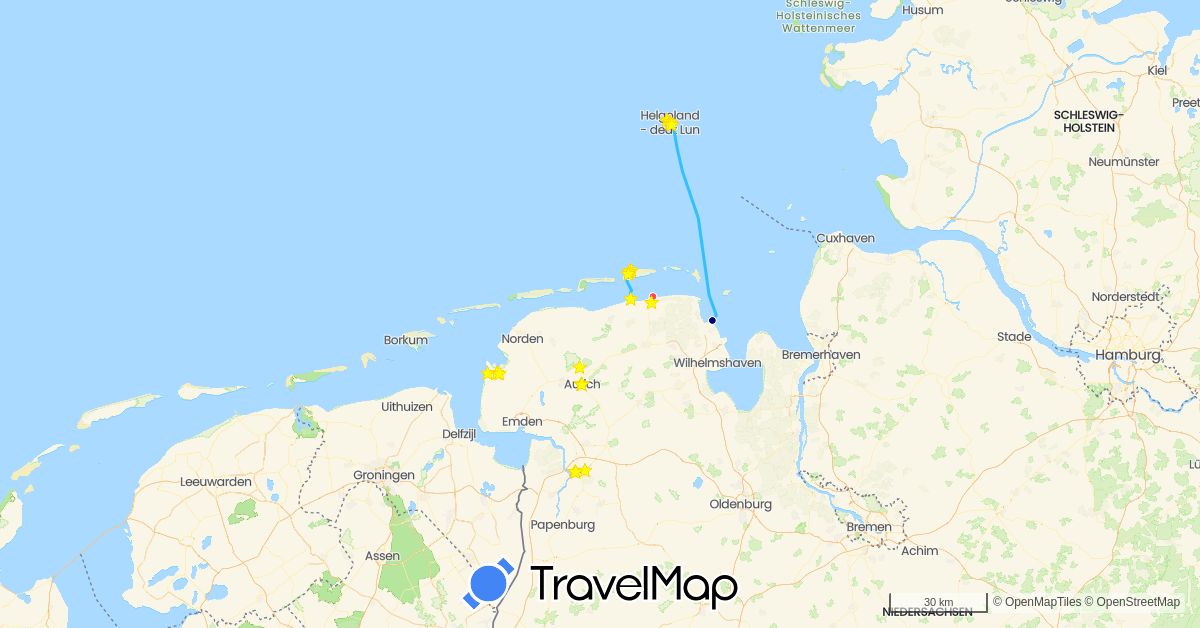 TravelMap itinerary: driving, hiking, boat, electric vehicle in Germany (Europe)