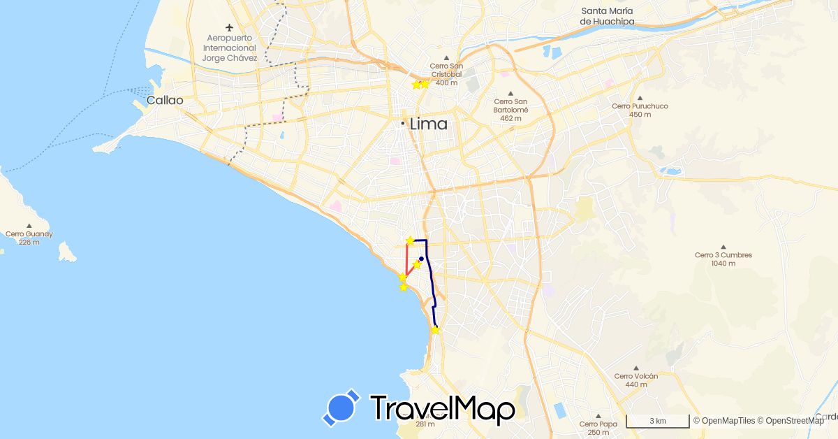 TravelMap itinerary: driving, hiking in Peru (South America)