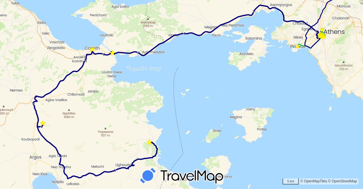 TravelMap itinerary: driving, bus, hiking