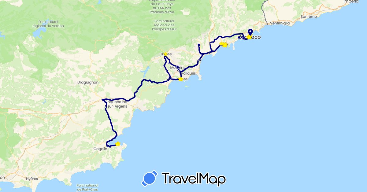 TravelMap itinerary: driving, hiking