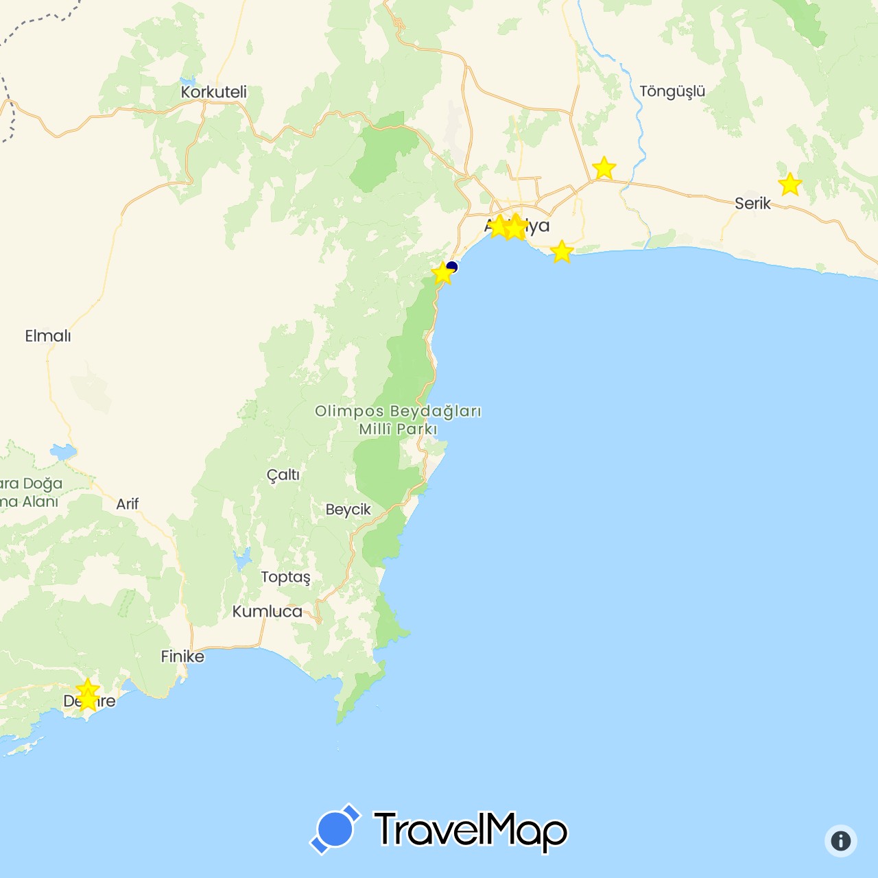 TravelMap itinerary: driving, electric vehicle