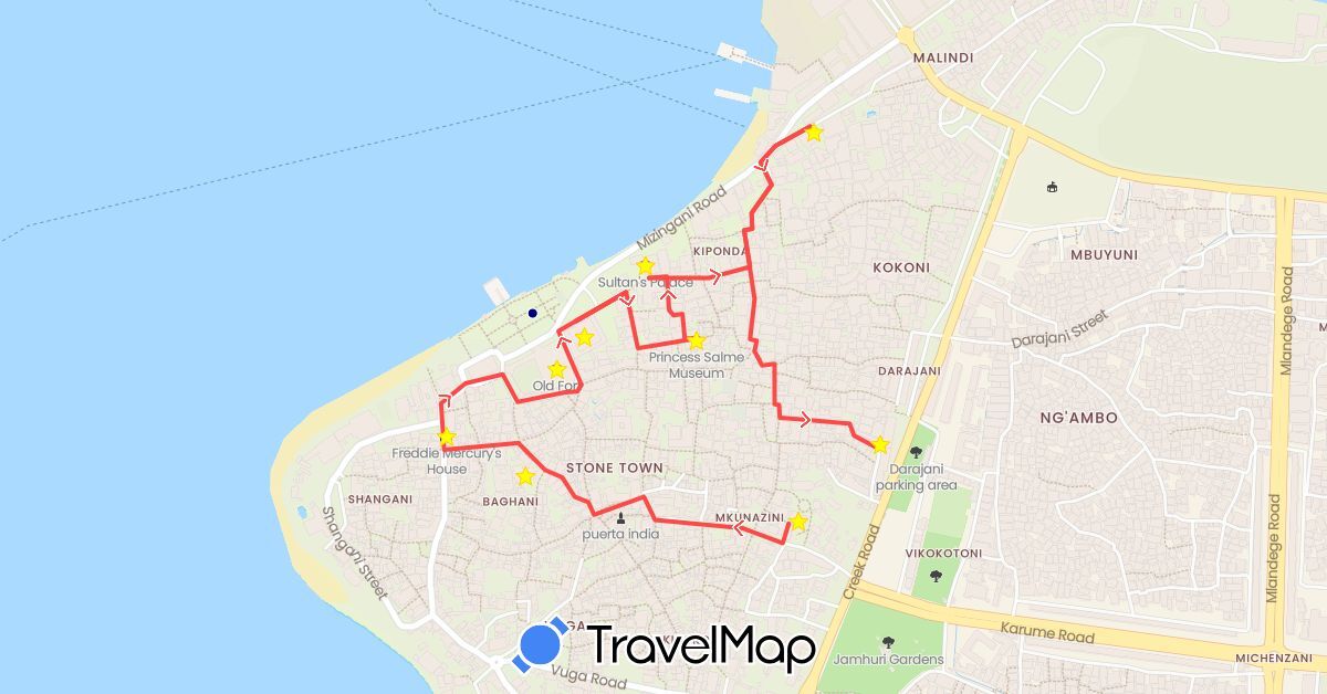 TravelMap itinerary: driving, hiking