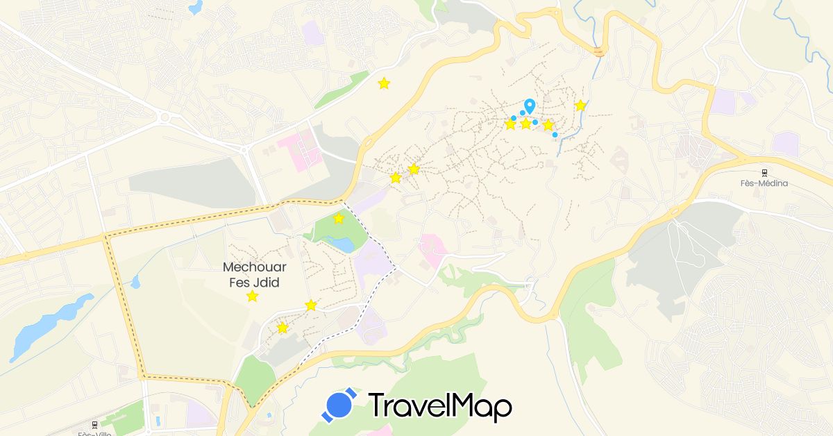 TravelMap itinerary: driving, boat in Morocco (Africa)