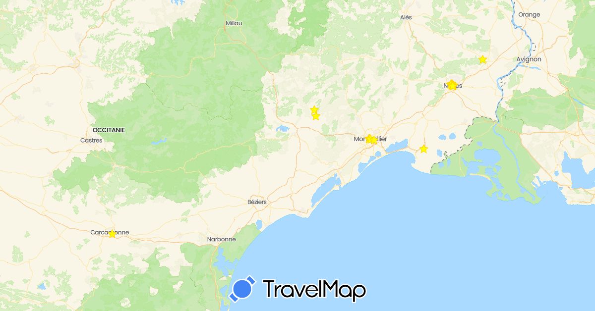 TravelMap itinerary: driving, hiking in France (Europe)