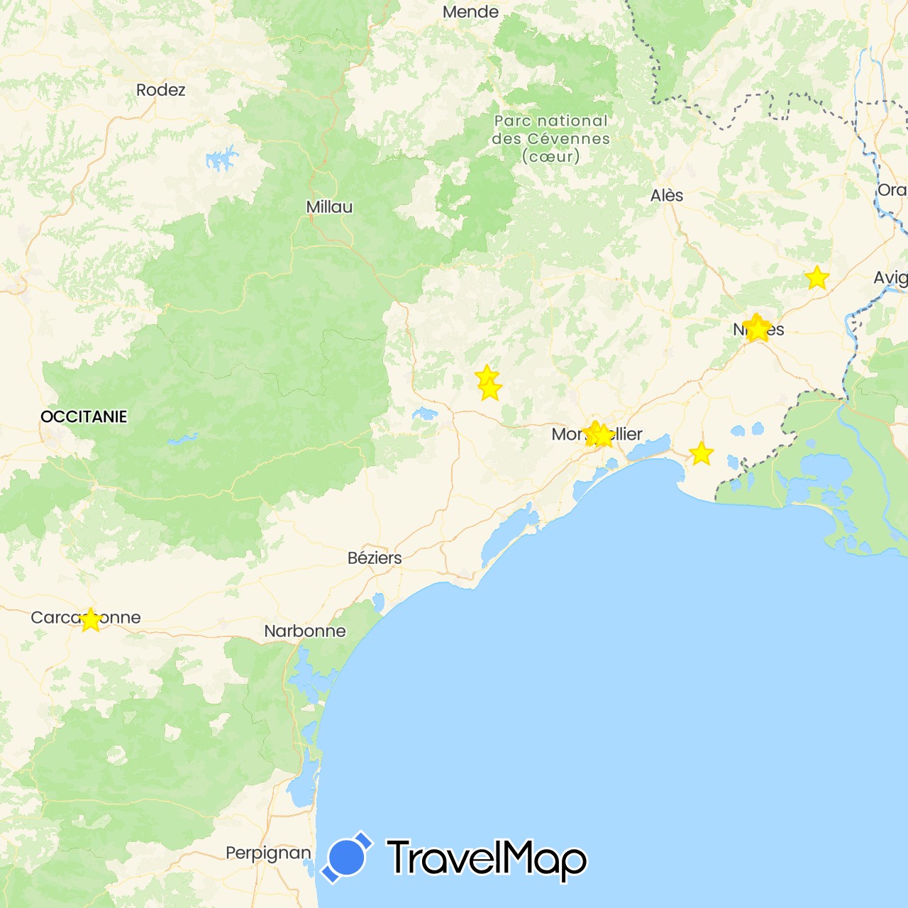 TravelMap itinerary: driving, hiking in France (Europe)