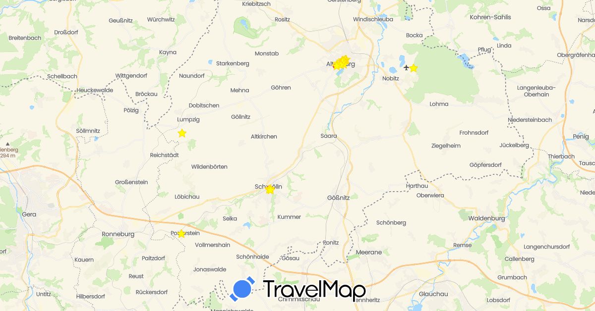 TravelMap itinerary: driving, hiking