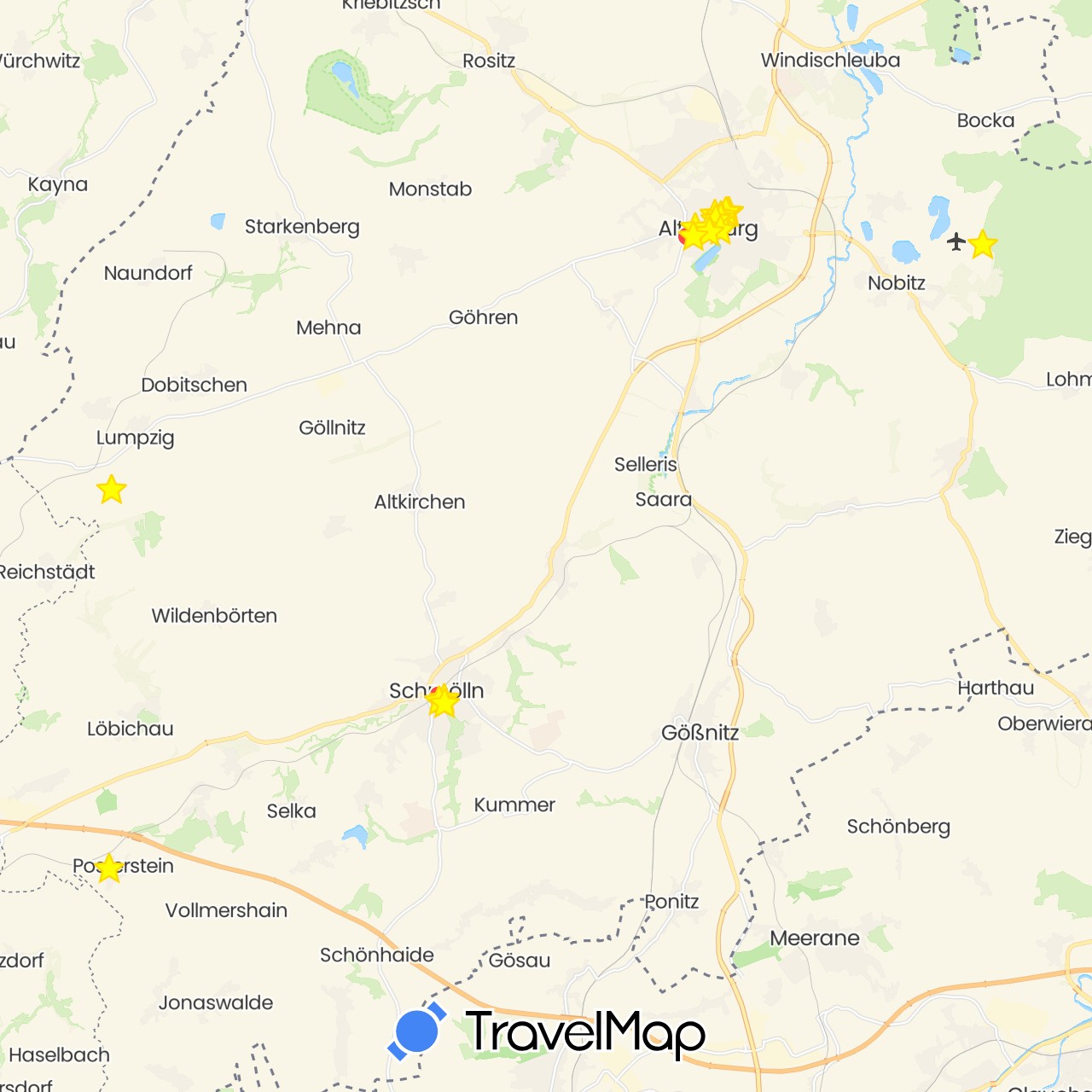 TravelMap itinerary: driving, hiking