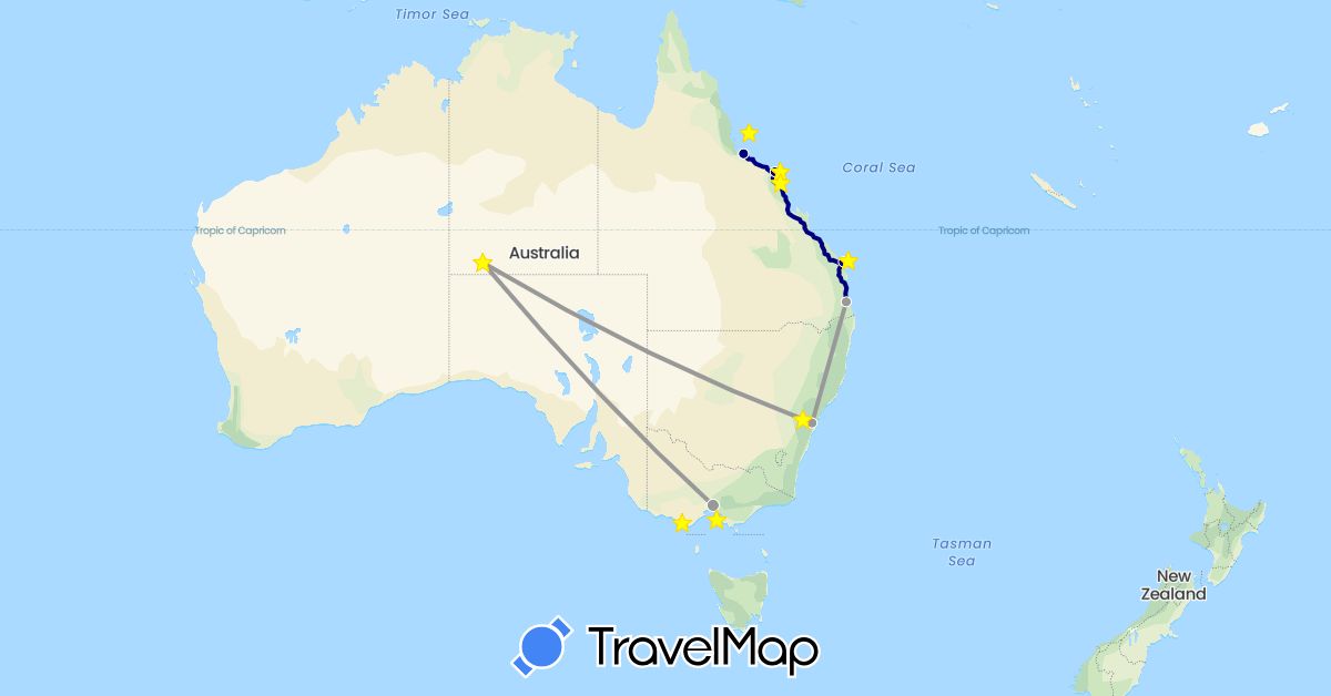 TravelMap itinerary: driving, plane