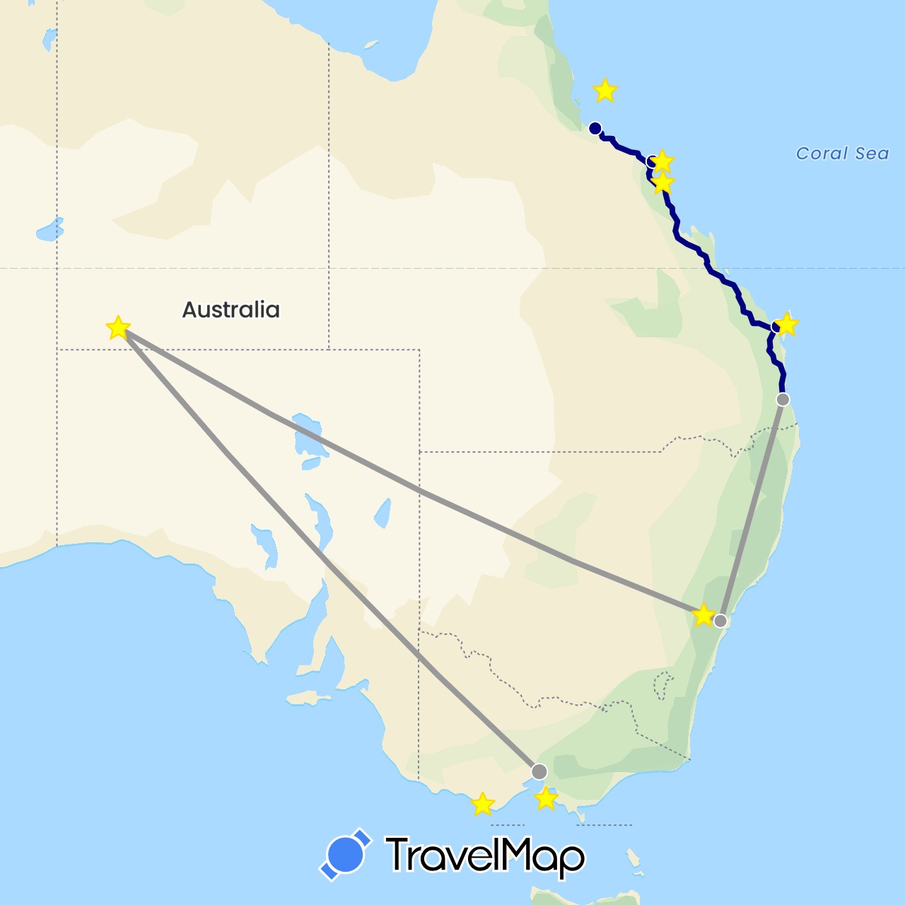 TravelMap itinerary: driving, plane
