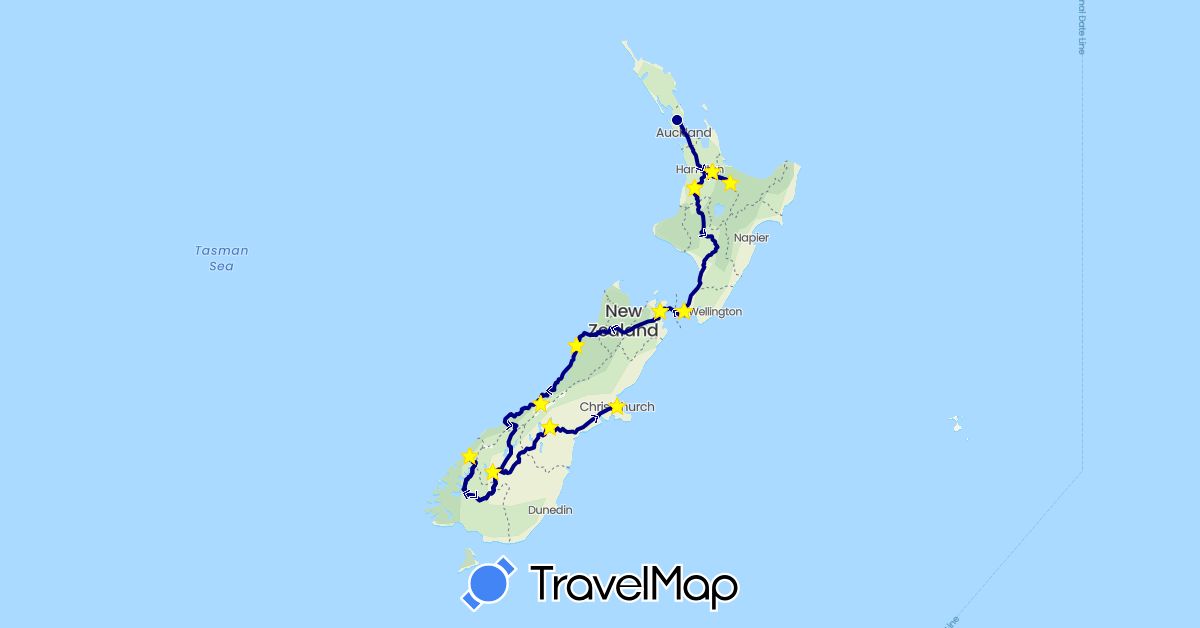 TravelMap itinerary: driving in New Zealand (Oceania)
