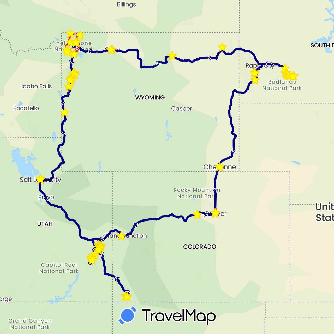 TravelMap itinerary: driving, hiking, rote linie