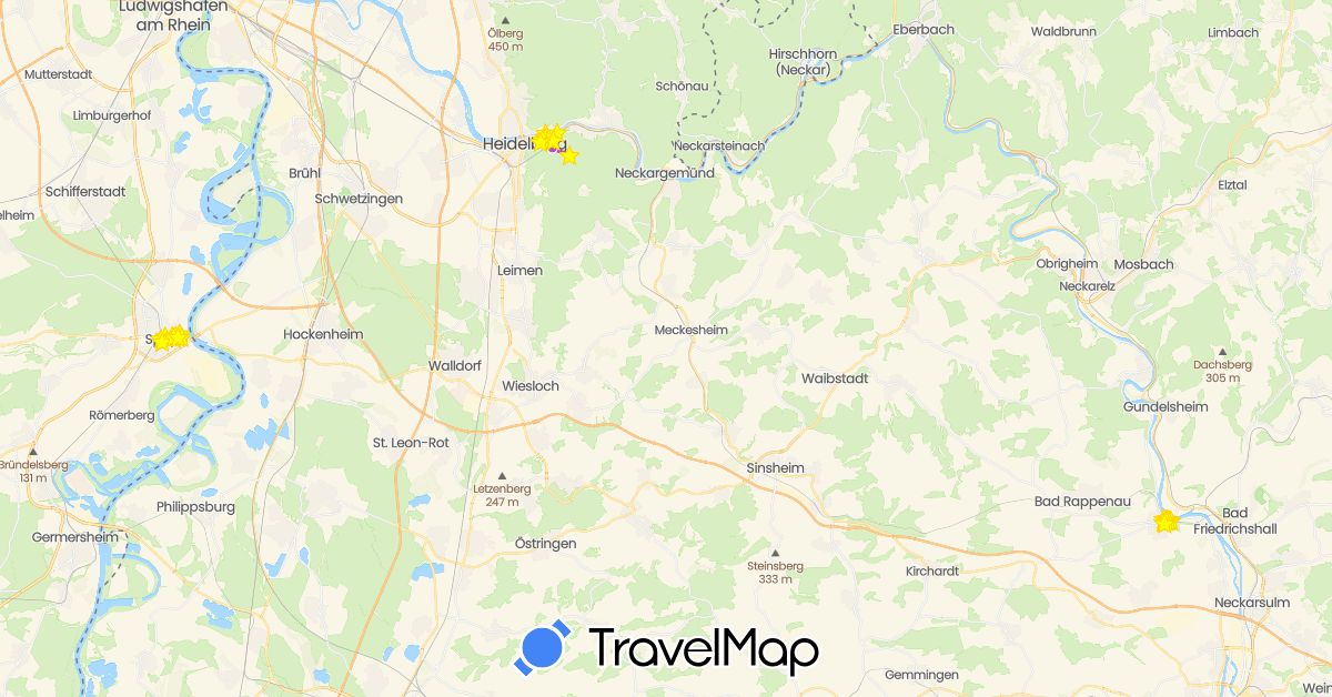 TravelMap itinerary: driving, train, hiking