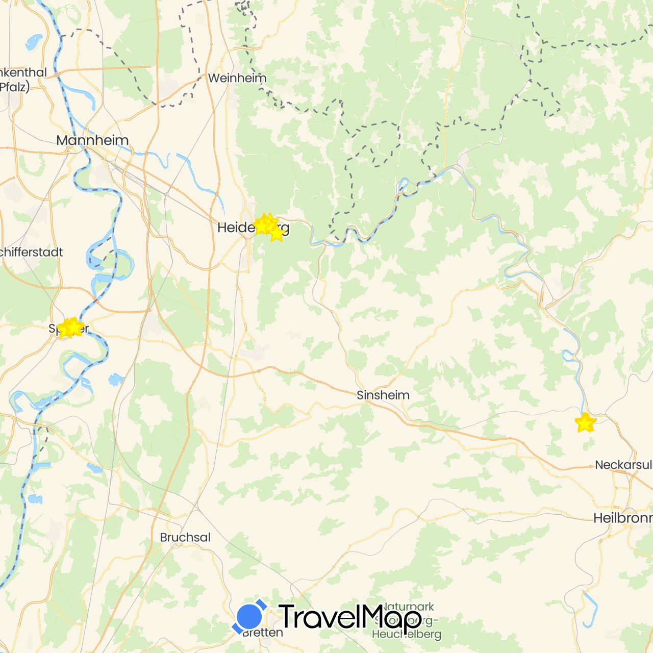 TravelMap itinerary: driving, train, hiking