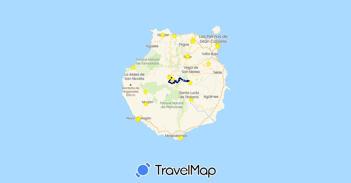 TravelMap itinerary: driving, hiking