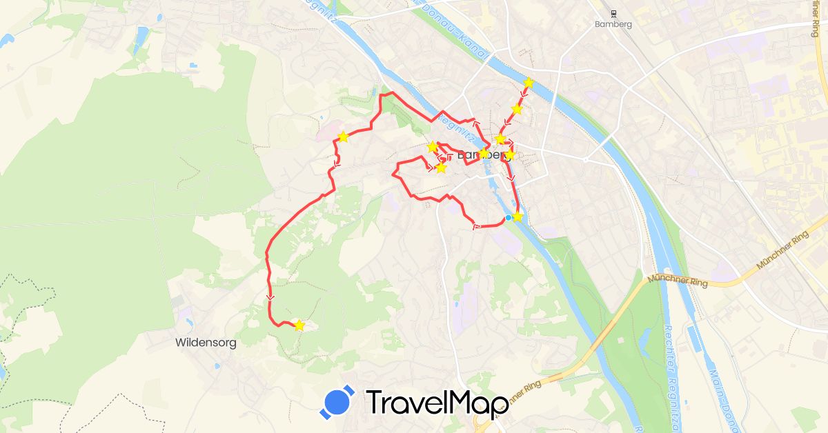TravelMap itinerary: driving, hiking, boat