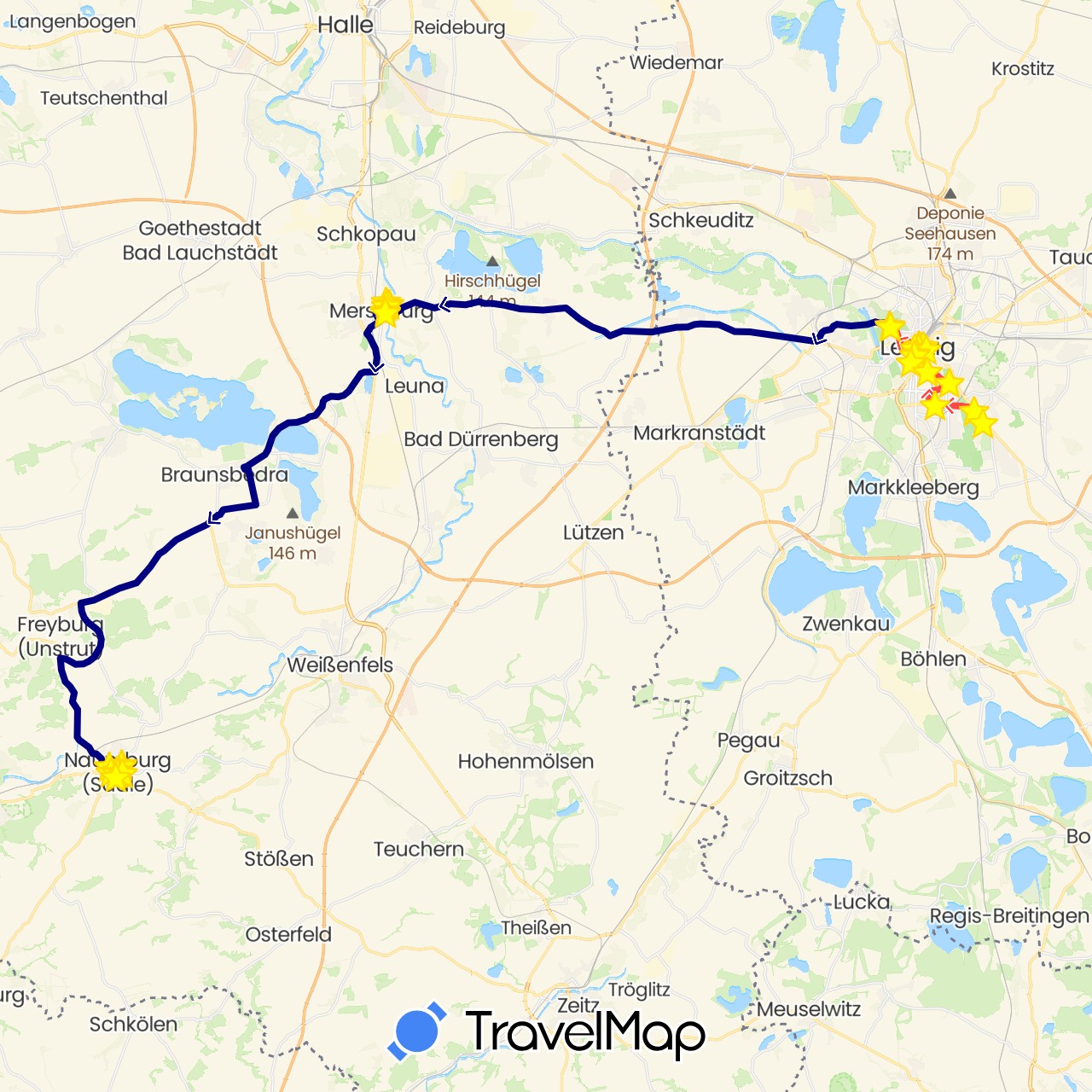 TravelMap itinerary: driving, hiking