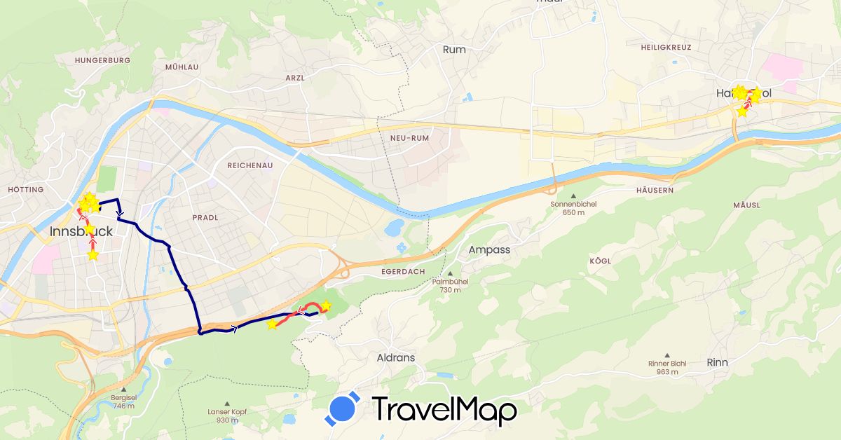 TravelMap itinerary: driving, hiking